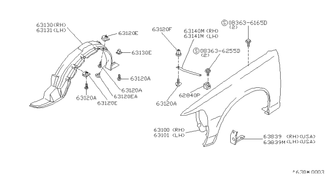 1993 Nissan Maxima Front Fender & Fitting Diagram