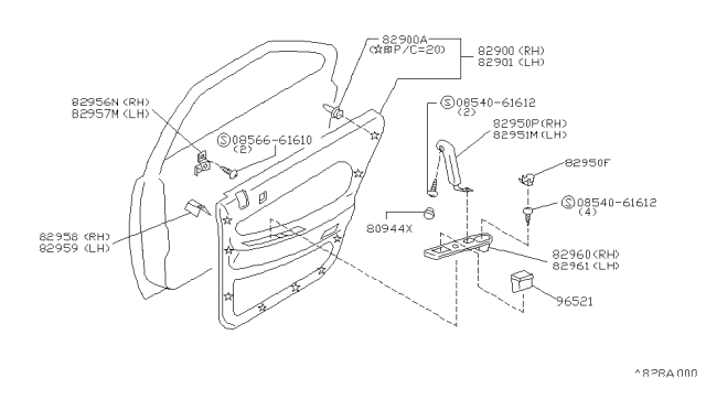 1993 Nissan Maxima Finisher Assy-Rear Door,LH Diagram for 82901-7E070