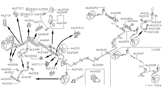 1989 Nissan Maxima Brake Piping & Control Diagram 1