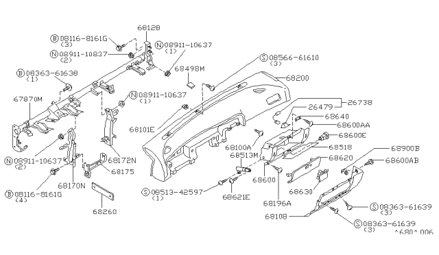 1992 Nissan Maxima Lock Assembly-Glove Box Lid Burgundy Diagram for 68630-85E01