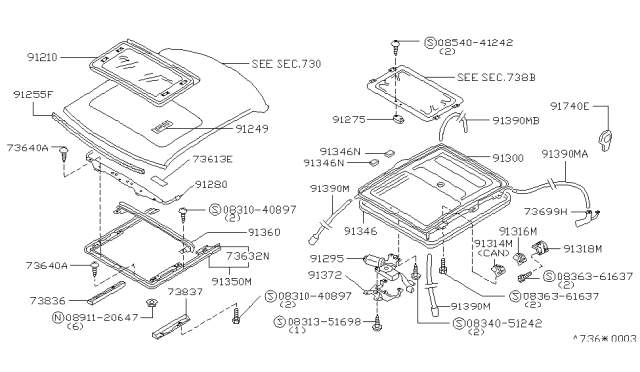 1989 Nissan Maxima Sun Roof Parts Diagram