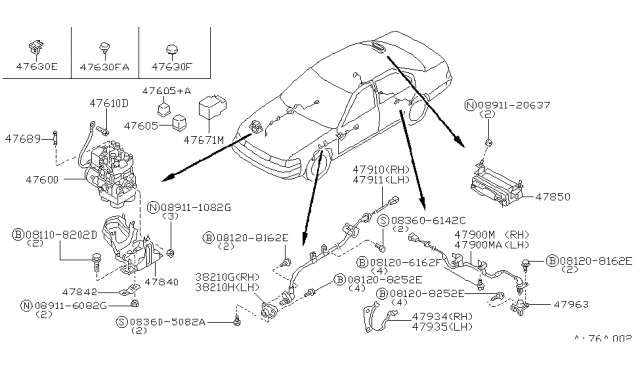 1993 Nissan Maxima Abs Control Module Diagram for 47850-86E00