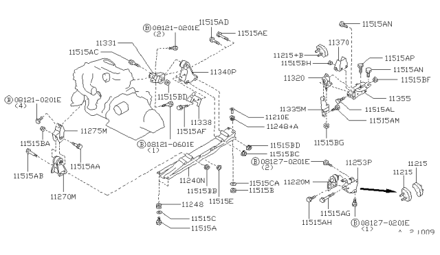1993 Nissan Maxima Engine & Transmission Mounting Diagram 1