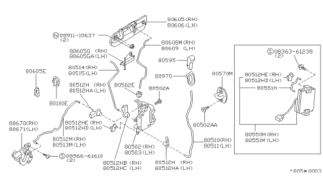 1992 Nissan Maxima Front Door Outside Handle Assembly, Left Diagram for 80607-85E69