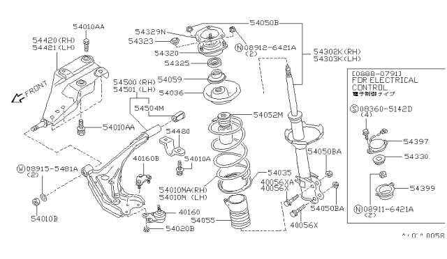1989 Nissan Maxima Strut Mounting Insulator Assembly Diagram for 54320-85E00