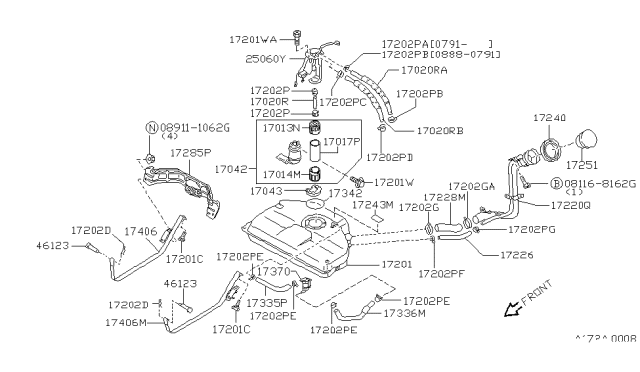 1994 Nissan Maxima Fuel Pump Assembly Diagram for 17042-96E10