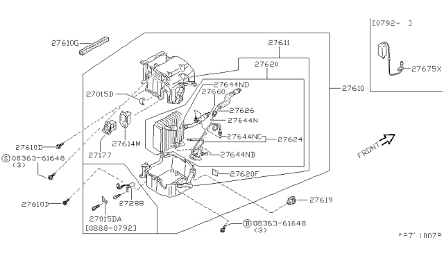 1989 Nissan Maxima Evaporator Assy-Cooler Diagram for 27280-85E00
