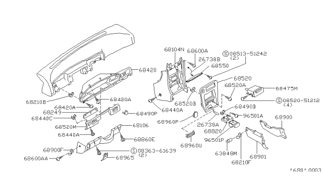 1992 Nissan Maxima Instrument Panel,Pad & Cluster Lid Diagram 2