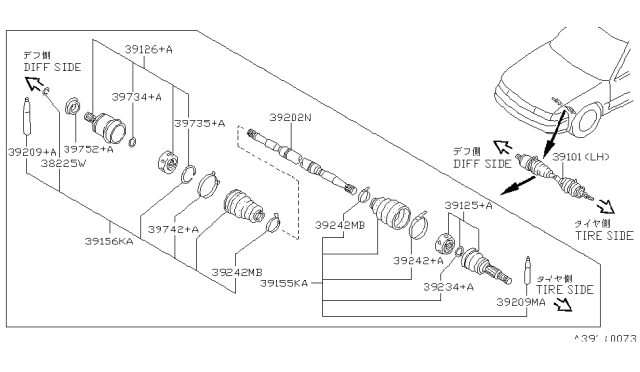 1994 Nissan Maxima Shaft Assembly-Front Drive LH Diagram for 39101-85E10