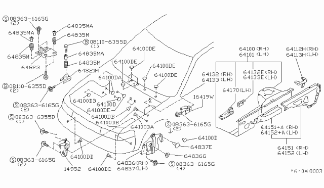 1991 Nissan Maxima Reinforcement-HOODLEDGE Front,RH Diagram for 64182-85E00