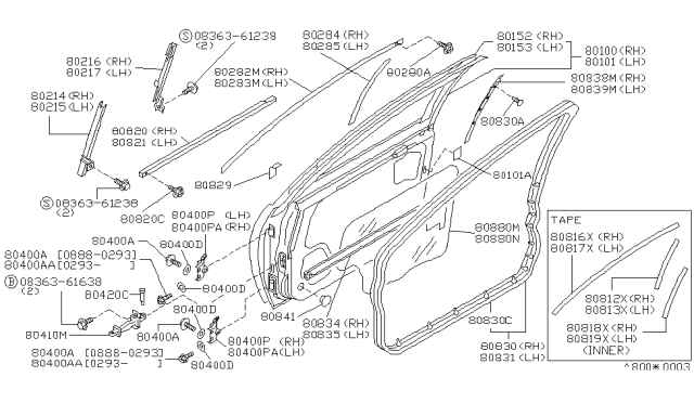 1994 Nissan Maxima Seal-Front Door Parting,LH Diagram for 80839-85E10