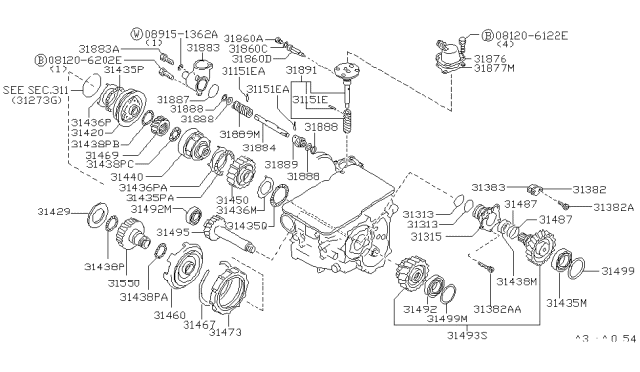 1993 Nissan Maxima Shim-Adjust,Output Shaft Diagram for 31438-80X68