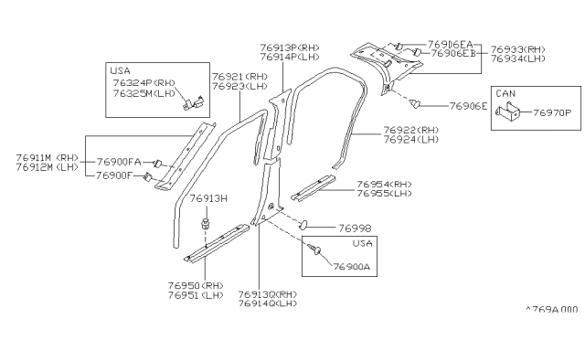 1992 Nissan Maxima Body Side Trimming Diagram
