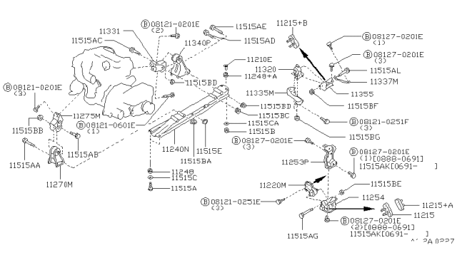 1990 Nissan Maxima Engine & Transmission Mounting Diagram 1