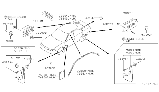 1993 Nissan Maxima Mud Guard Set-Rear, Right Diagram for 78812-96E26