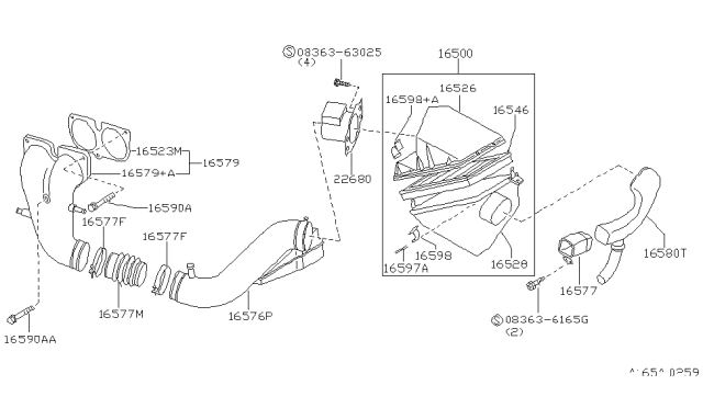 1992 Nissan Maxima Pipe Assy-Air Diagram for 16576-85E00