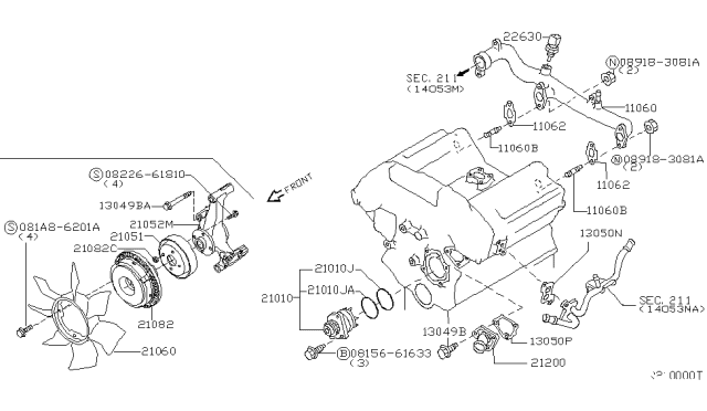 2011 Nissan Frontier Gasket-Water Inlet Diagram for 13050-ZA000