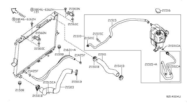 2014 Nissan Frontier Hose-Auto Transmission Oil Cooler Diagram for 21632-EA000