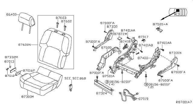 2019 Nissan Frontier Cushion Assembly - Front Seat Diagram for 87300-9AL4C