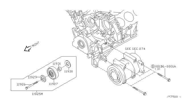 2008 Nissan Frontier Compressor Mounting & Fitting Diagram 2