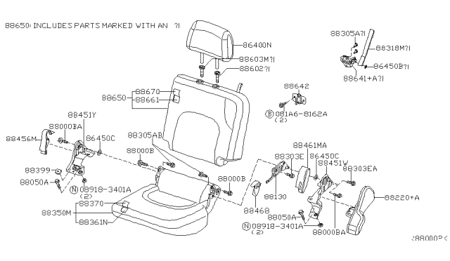 2019 Nissan Frontier Cushion Rear Seat LH Diagram for 88350-ZP10A