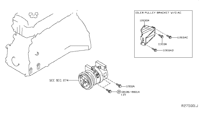 2010 Nissan Frontier Compressor Mounting & Fitting Diagram 1