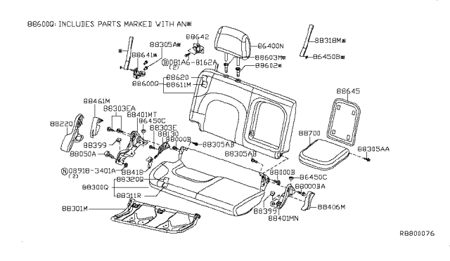 2018 Nissan Frontier Cushion Assy-Rear Seat,RH Diagram for 88300-9BL6C