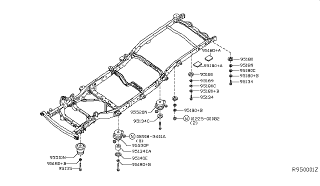 2017 Nissan Frontier SPACER, Cab Mount Diagram for 95528-ZE00A