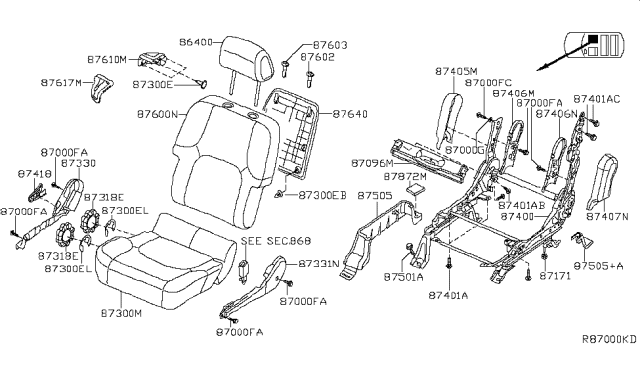 2013 Nissan Frontier Cushion Assembly - Front Seat Diagram for 87300-9BK5D