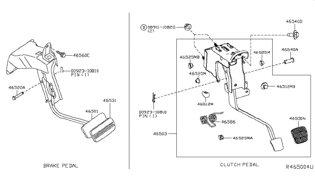 2016 Nissan Frontier Brake & Clutch Pedal Diagram