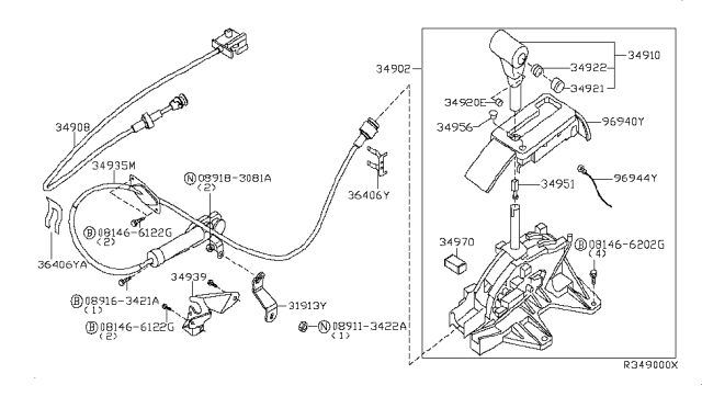 2013 Nissan Frontier Knob Assembly-Control Lever Auto Diagram for 34910-ZL30A