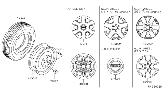 2013 Nissan Frontier Aluminum Wheel Diagram for 40300-9BE0A