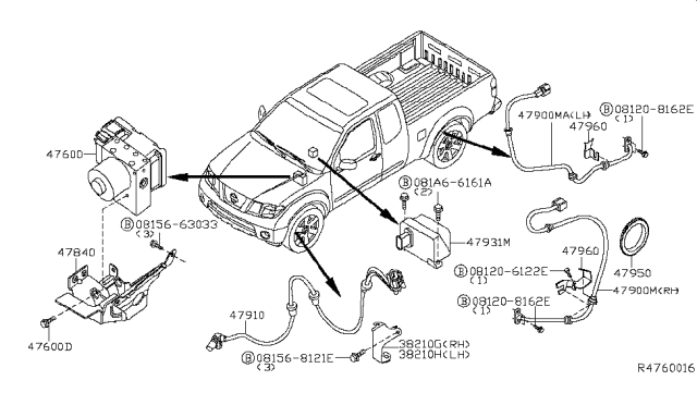2006 Nissan Frontier Anti Skid Actuator Assembly Diagram for 47660-ZS12B