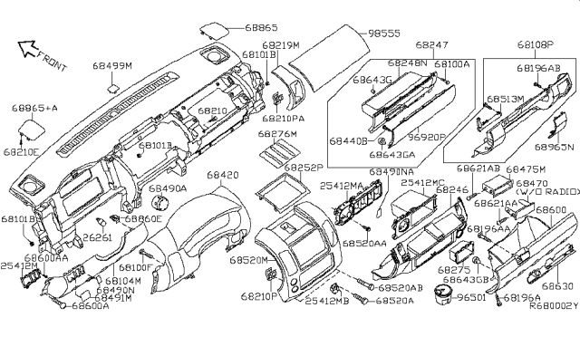 2006 Nissan Frontier Instrument Panel,Pad & Cluster Lid Diagram 4