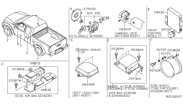 2006 Nissan Frontier Sensor & Unit-Air Bag Diagram for 28556-EB09A
