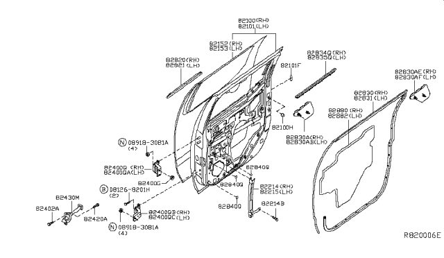 2015 Nissan Frontier Weatherstrip-Rear Door,RH Diagram for 82830-EA80B