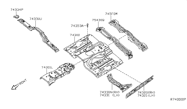 2006 Nissan Frontier Floor-Front Diagram for 74312-EA030