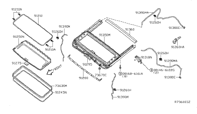 2008 Nissan Frontier Lid Assy-Sunroof,Slide Diagram for 91210-ZL50A