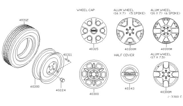 2007 Nissan Frontier Road Wheel & Tire Diagram 1
