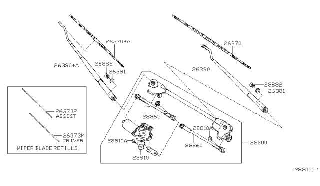 2007 Nissan Frontier Windshield Wiper Arm Assembly Diagram for 28886-EA000