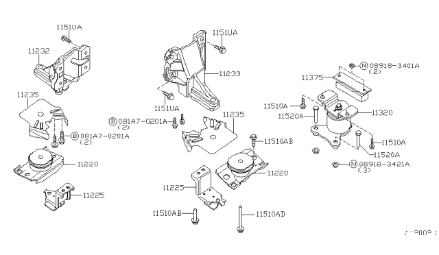 2008 Nissan Frontier Engine Mounting, Rear Diagram for 11320-EA200