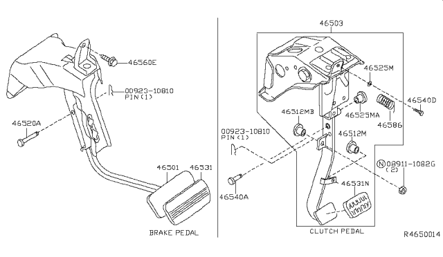 2006 Nissan Frontier Pedal Assy-Brake W/Bracket Diagram for 46501-EA00B