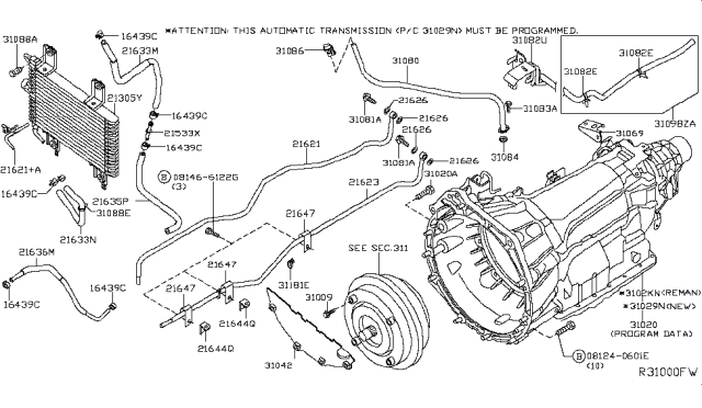 2012 Nissan Frontier Automatic Transmission Assembly Diagram for 31020-9BF3C