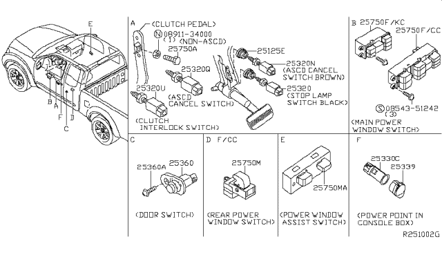 2006 Nissan Frontier Switch Assy-Power Window,Main Diagram for 25401-EA003