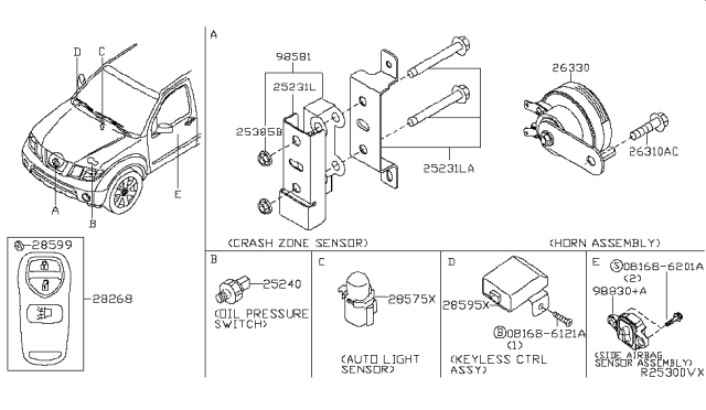2016 Nissan Frontier Horn Assembly - Electric Low Diagram for 25620-9BA0A
