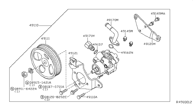 2011 Nissan Frontier Pump Power Steering Diagram for 49110-9CA0A