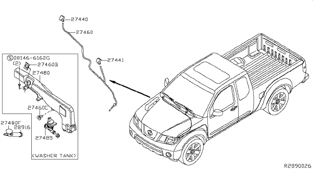 2013 Nissan Frontier Pump Assy-Washer Diagram for 28920-ZL40A