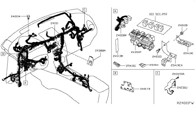 2019 Nissan Rogue Harness-Sub,Main Diagram for 24018-9TG0C