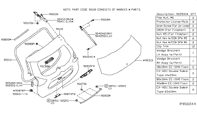 2018 Nissan Rogue FINISHER Back Door Diagram for 90810-7FL0A