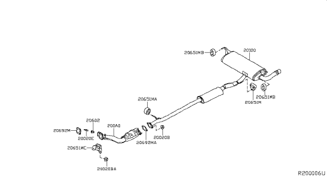 2019 Nissan Rogue Exhaust Tube, Front W/Catalyst Converter Diagram for 200A0-4BA2A